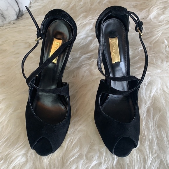 ZARA Women’s Black Suede Gold Heel Open Toe Shoes Size EU 39 - Picture 2 of 15